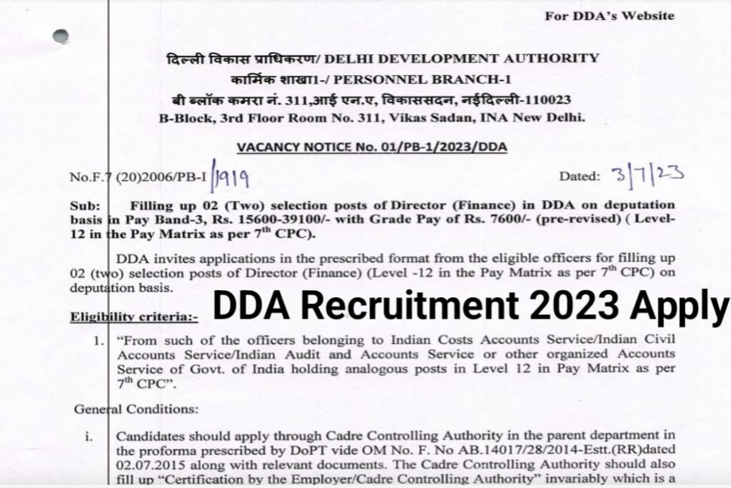 DDA Recruitment 2023