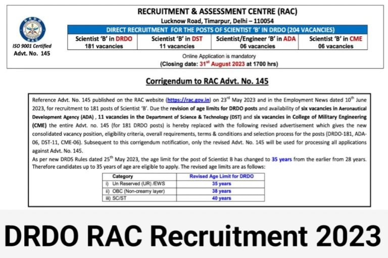 DRDO RAC Vacancies 2023